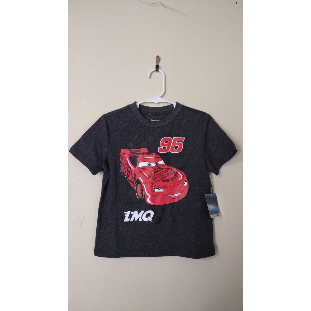 Disney Pixar Cars Lightning McQueen Dark Gray Graphic T-Shirt Boys Size 4T NWT